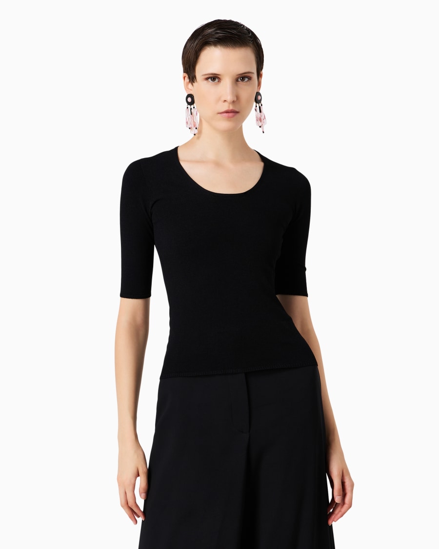 The world of armani MAGLIA GIROCOLLO IN MISTO VISCOSA E LANA JACQUARD In Vendita