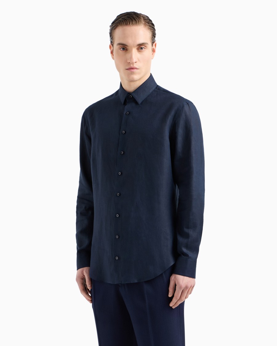 The world of armani CAMICIA REGULAR FIT IN LINO Nuova