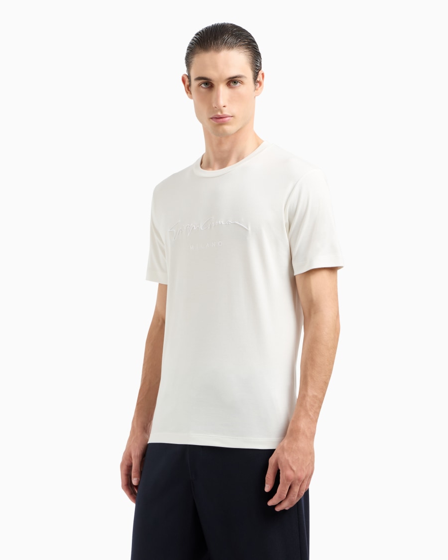 The world of armani T-SHIRT IN INTERLOCK DI PURO COTONE CON LOGO RICAMATO 2025