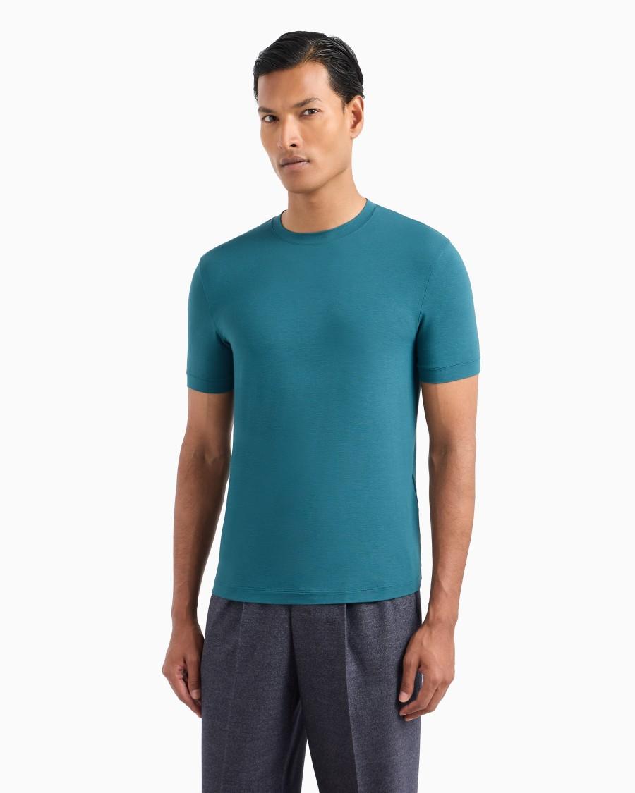 The world of armani T-SHIRT GIROCOLLO A MANICHE CORTE IN JERSEY DI VISCOSA STRETCH Shopping Online