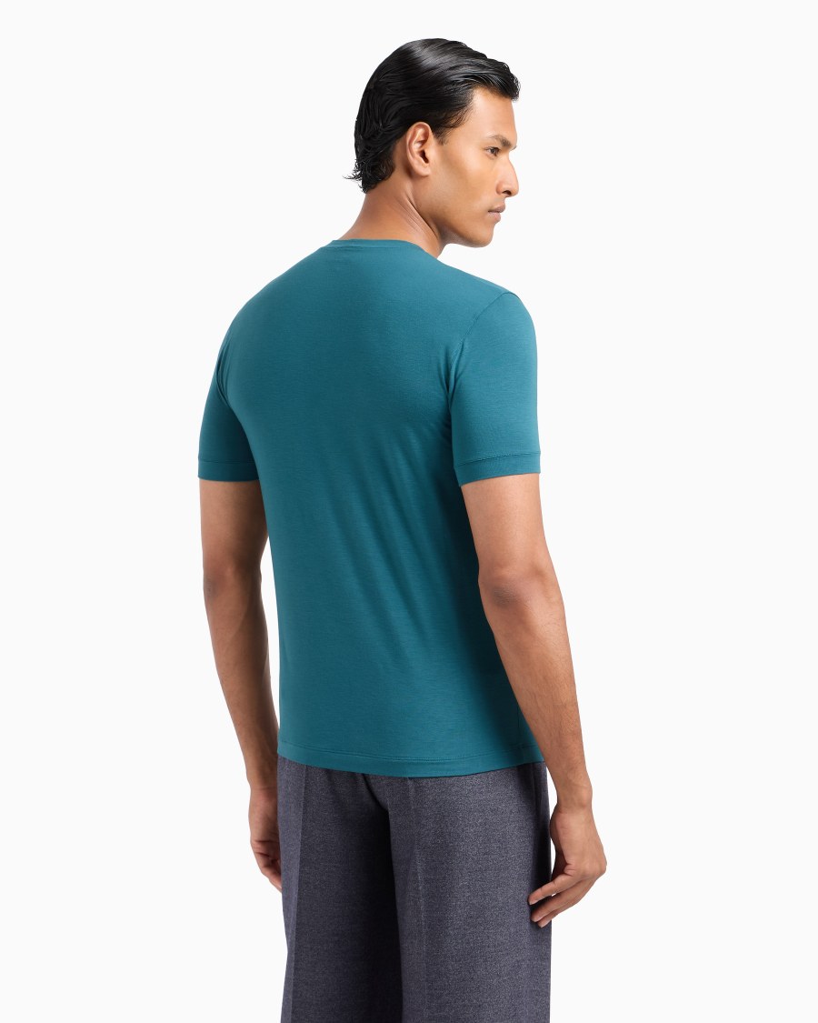 The world of armani T-SHIRT GIROCOLLO A MANICHE CORTE IN JERSEY DI VISCOSA STRETCH Shopping Online