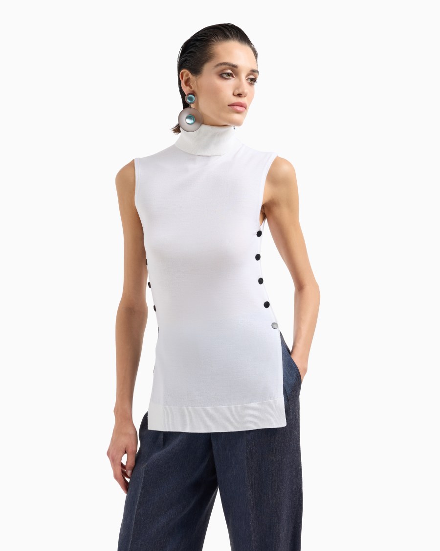 The world of armani TOP CON COLLO A LUPETTO IN LANA VERGINE Saldi