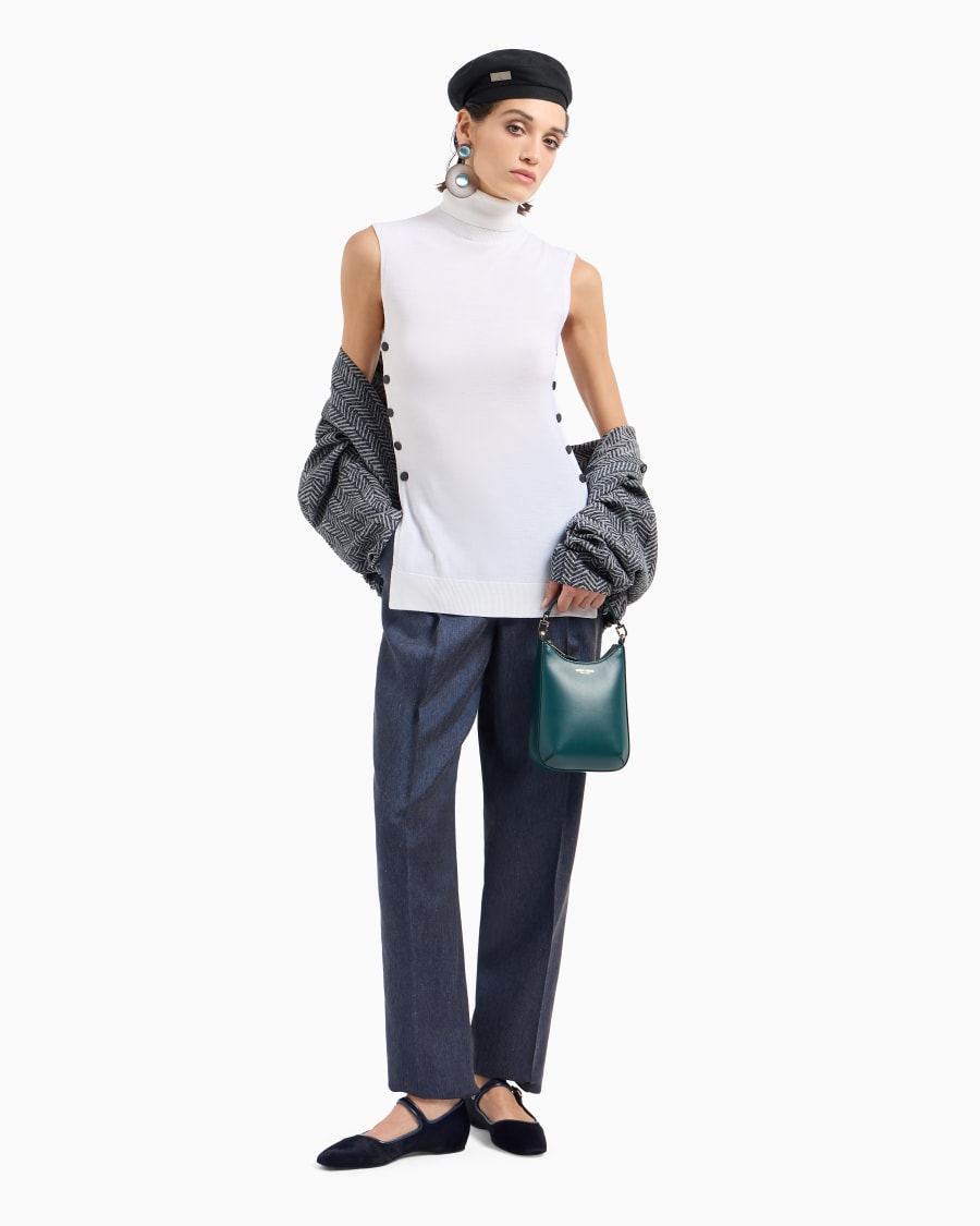 The world of armani TOP CON COLLO A LUPETTO IN LANA VERGINE Saldi