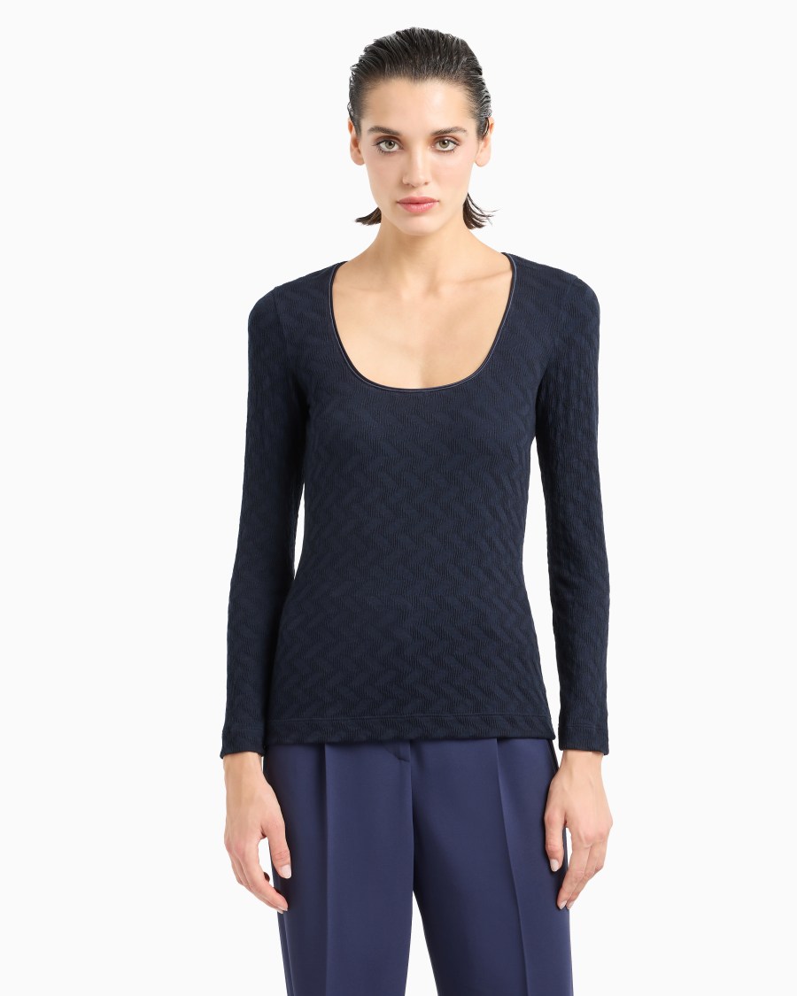 The world of armani MAGLIA GIROCOLLO IN JERSEY DI VISCOSA E CASHMERE JACQUARD ASV Vendita Economica
