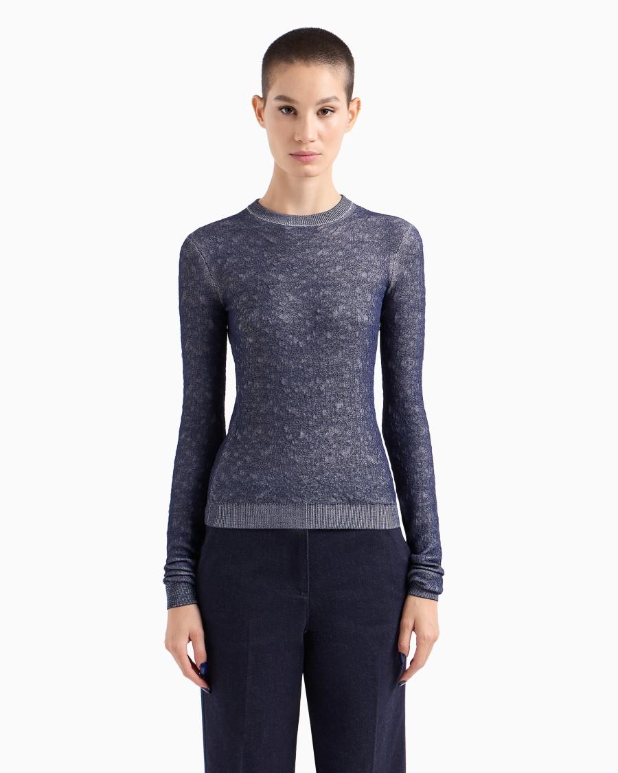 The world of armani DENIM COLLECTION MAGLIA GIROCOLLO IN MISTO VISCOSA GOFFRATA Acquista Ora