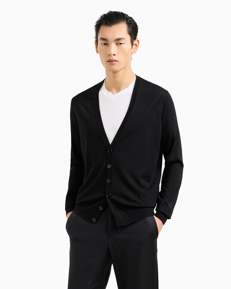 The world of armani CARDIGAN CON BOTTONI IN LANA VERGINE Saldi Di Fabbrica