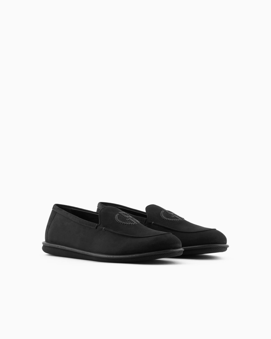 The world of armani MOCASSINI IN SUEDE CON LOGO RICAMATO Vendita