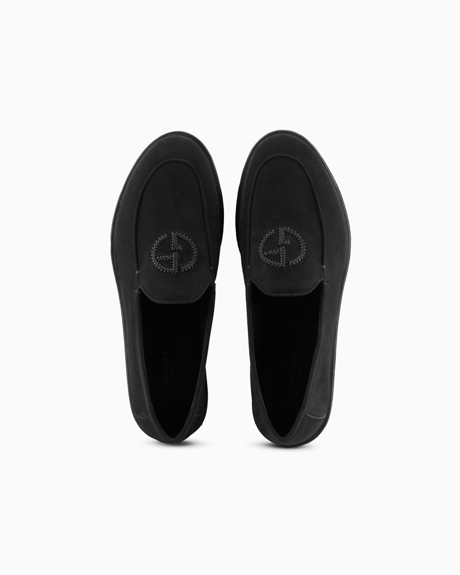 The world of armani MOCASSINI IN SUEDE CON LOGO RICAMATO Vendita