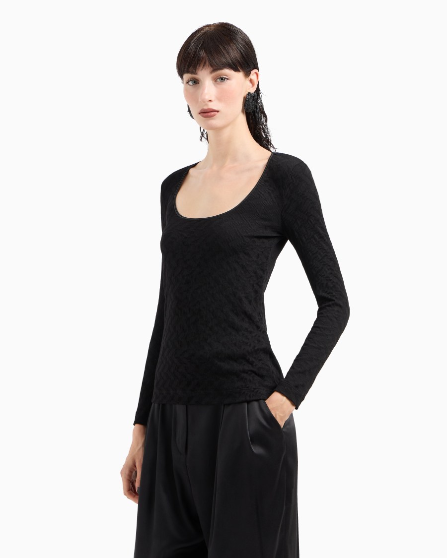 The world of armani MAGLIA GIROCOLLO IN JERSEY DI VISCOSA E CASHMERE JACQUARD ASV Qualità Garantita
