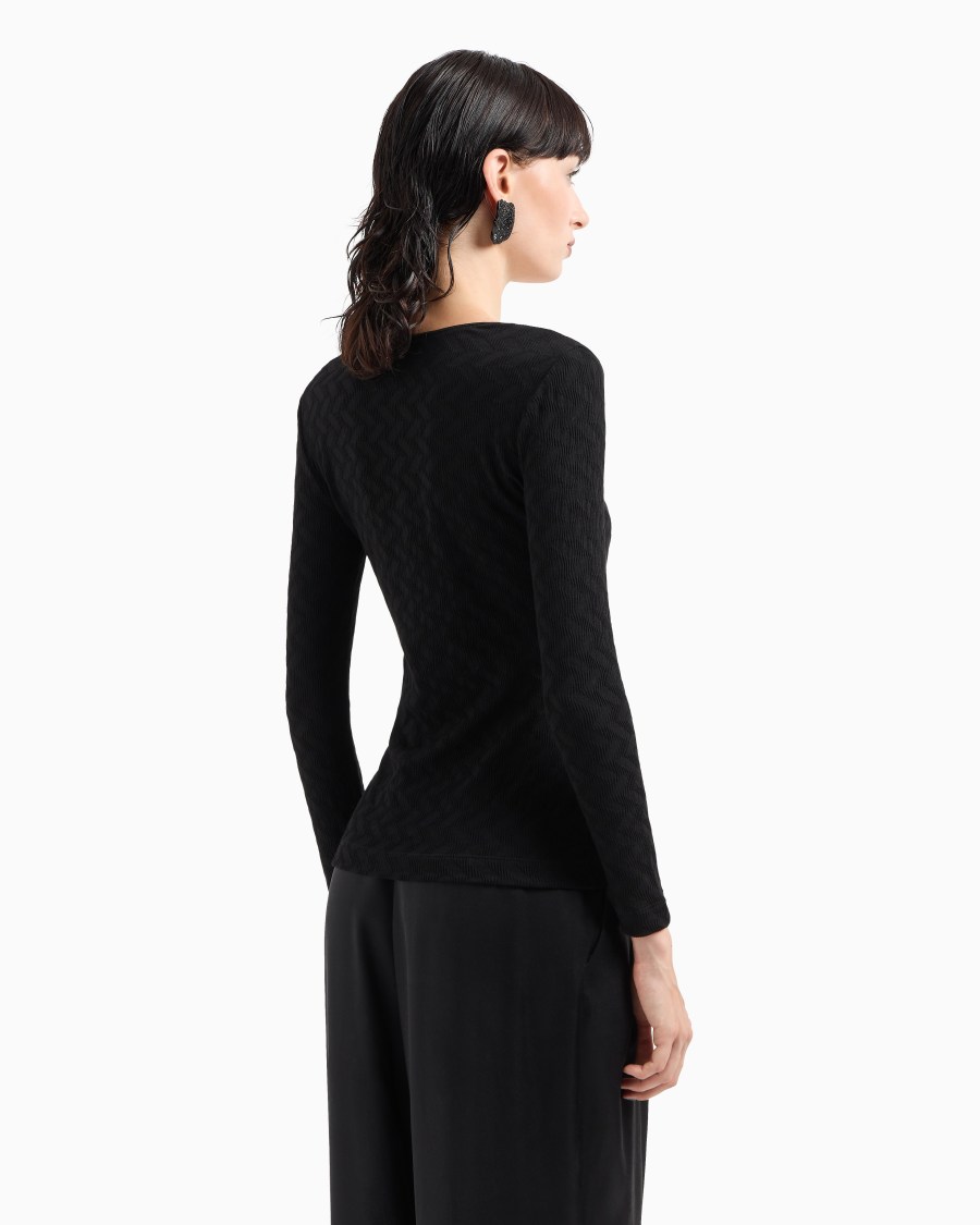 The world of armani MAGLIA GIROCOLLO IN JERSEY DI VISCOSA E CASHMERE JACQUARD ASV Qualità Garantita