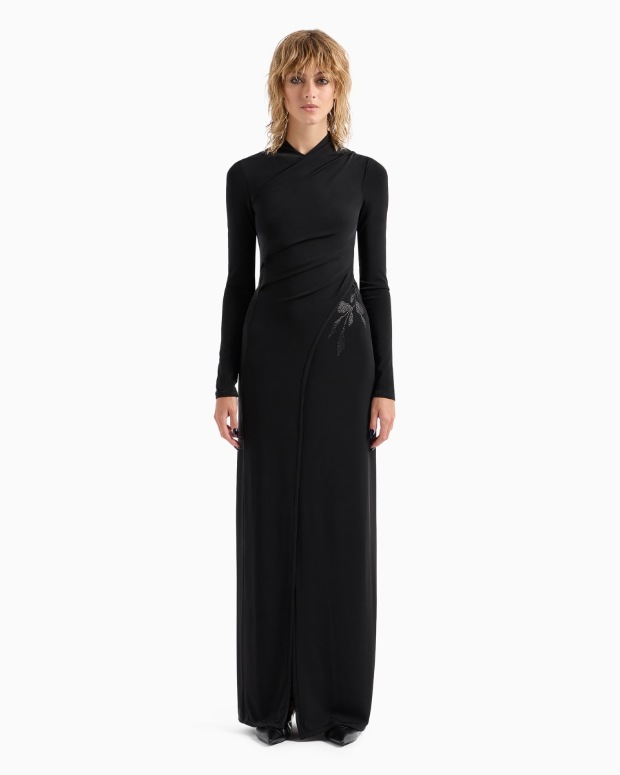 The world of armani ABITO LUNGO IN JERSEY DI VISCOSA STRETCH CON STRASS ASV Vendita Economica