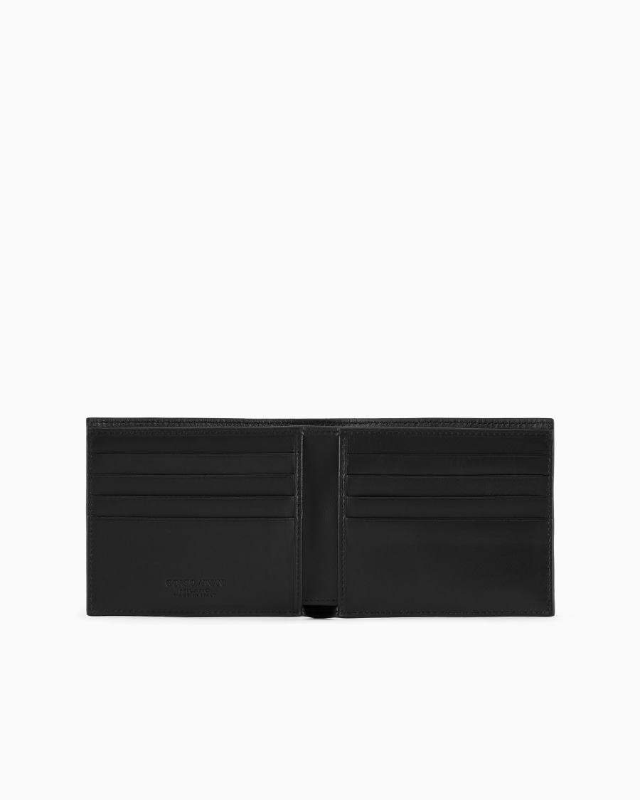 The world of armani PORTAFOGLIO BIFOLD IN NAPPA CON LOGO RICAMATO Vendita
