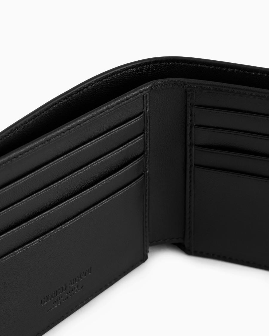 The world of armani PORTAFOGLIO BIFOLD IN NAPPA CON LOGO RICAMATO Vendita