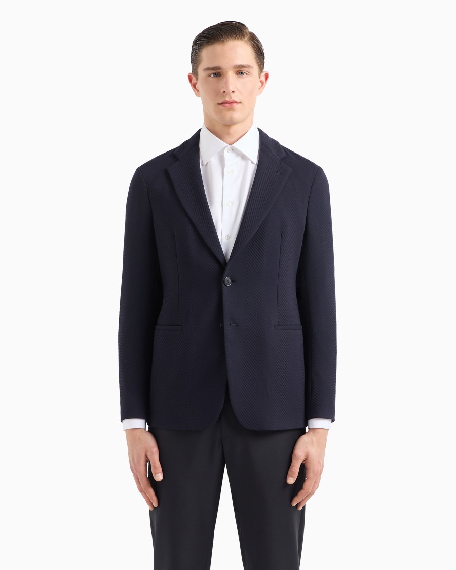 The world of armani GIACCA MONOPETTO IN MISTO LANA STRETCH JACQUARD CHEVRON Fino Al -60%