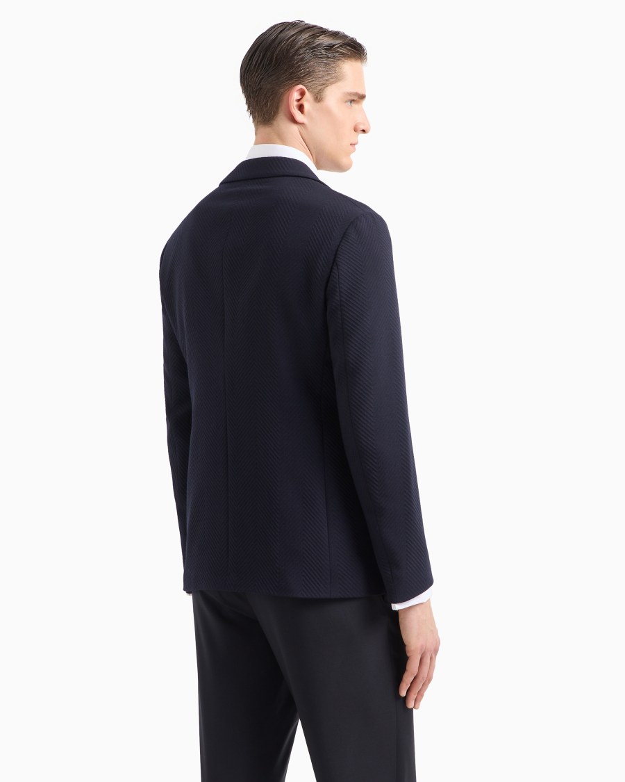 The world of armani GIACCA MONOPETTO IN MISTO LANA STRETCH JACQUARD CHEVRON Fino Al -60%