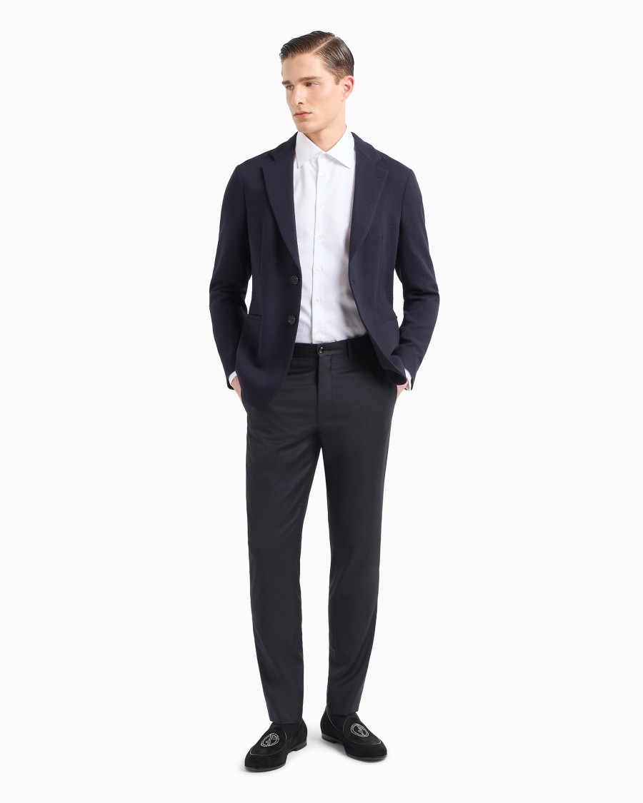 The world of armani GIACCA MONOPETTO IN MISTO LANA STRETCH JACQUARD CHEVRON Fino Al -60%
