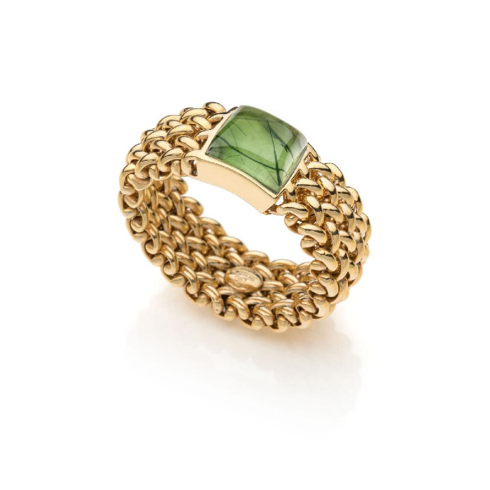 Unoaerre Anello in argento dorato con pietra Peridot Verde | UNOAERRE Gioielli