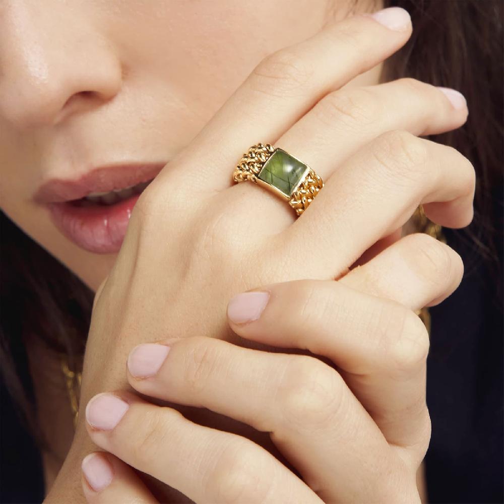 Unoaerre Anello in argento dorato con pietra Peridot Verde | UNOAERRE Gioielli Shopping Online