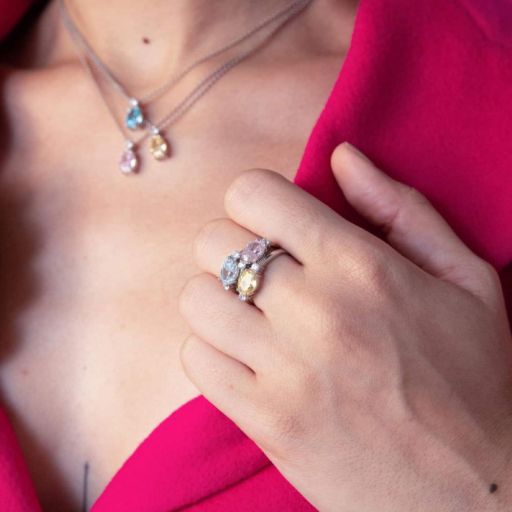 Unoaerre Anello solitario in argento con cubic zirconia rosa | UNOAERRE Gioielli Vendita Economica