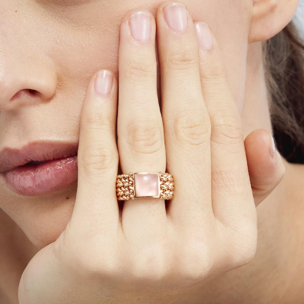 Unoaerre Anello in argento dorato rosa con quarzo rosa | UNOAERRE Gioielli Saldi