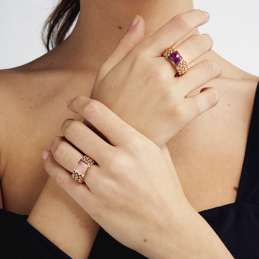 Unoaerre Anello in argento dorato rosa con radice di rubino | UNOAERRE Gioielli I Più Venduti