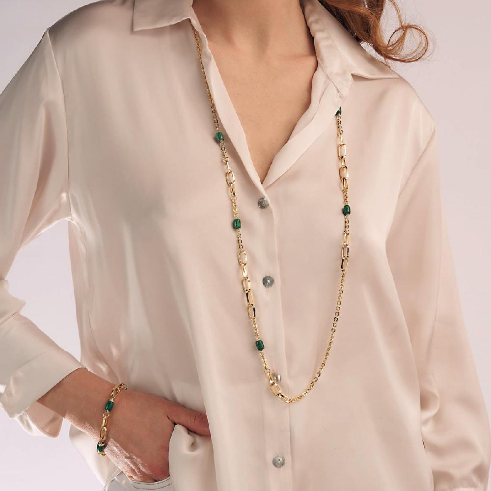 Unoaerre Collana donna lunga in bronzo dorato con malachite verde | UNOAERRE Gioielli Acquista Ora