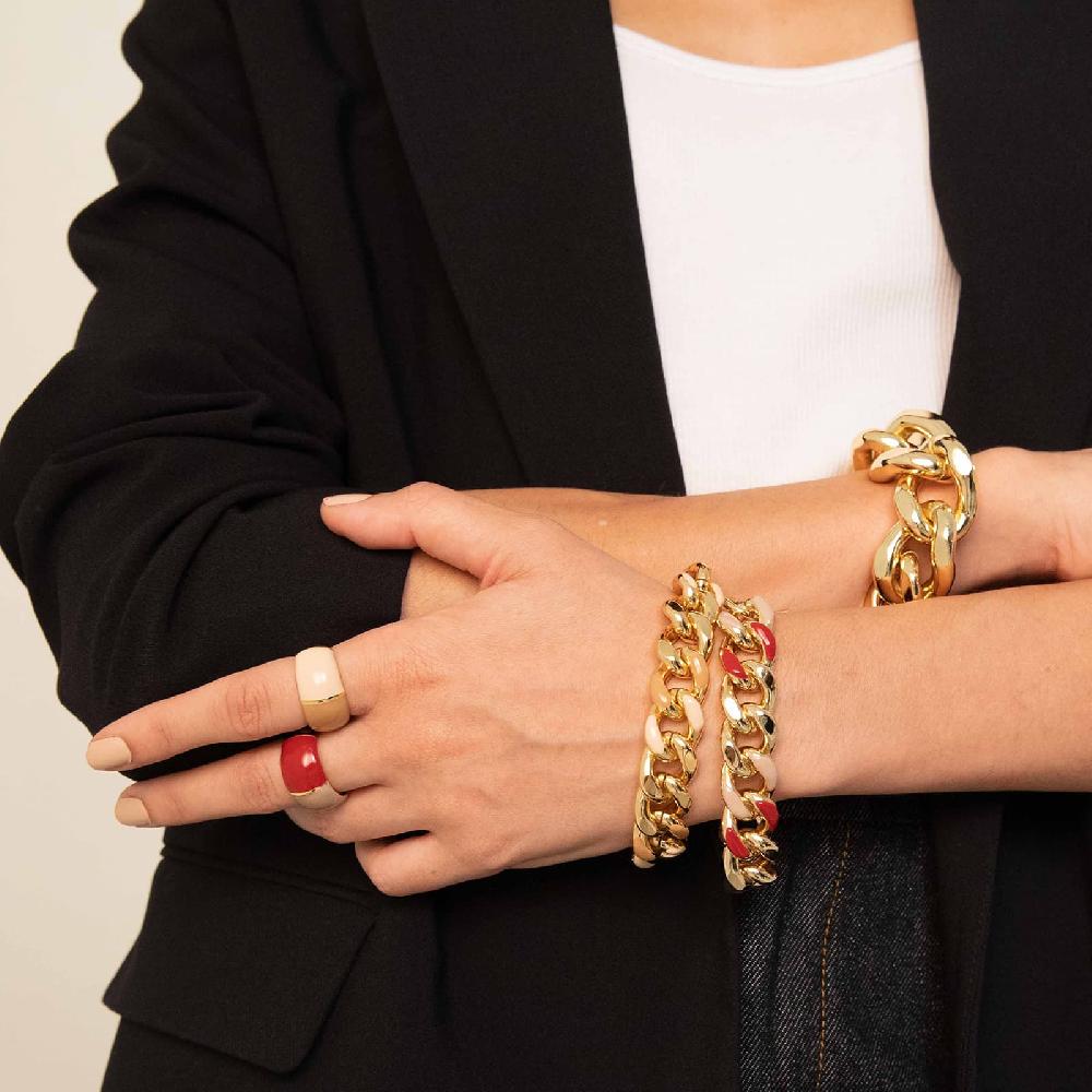 Unoaerre Anello in bronzo dorato con design bombato e smalto osso bordeaux e beige. | UNOAERRE Gioielli Vendite Flash