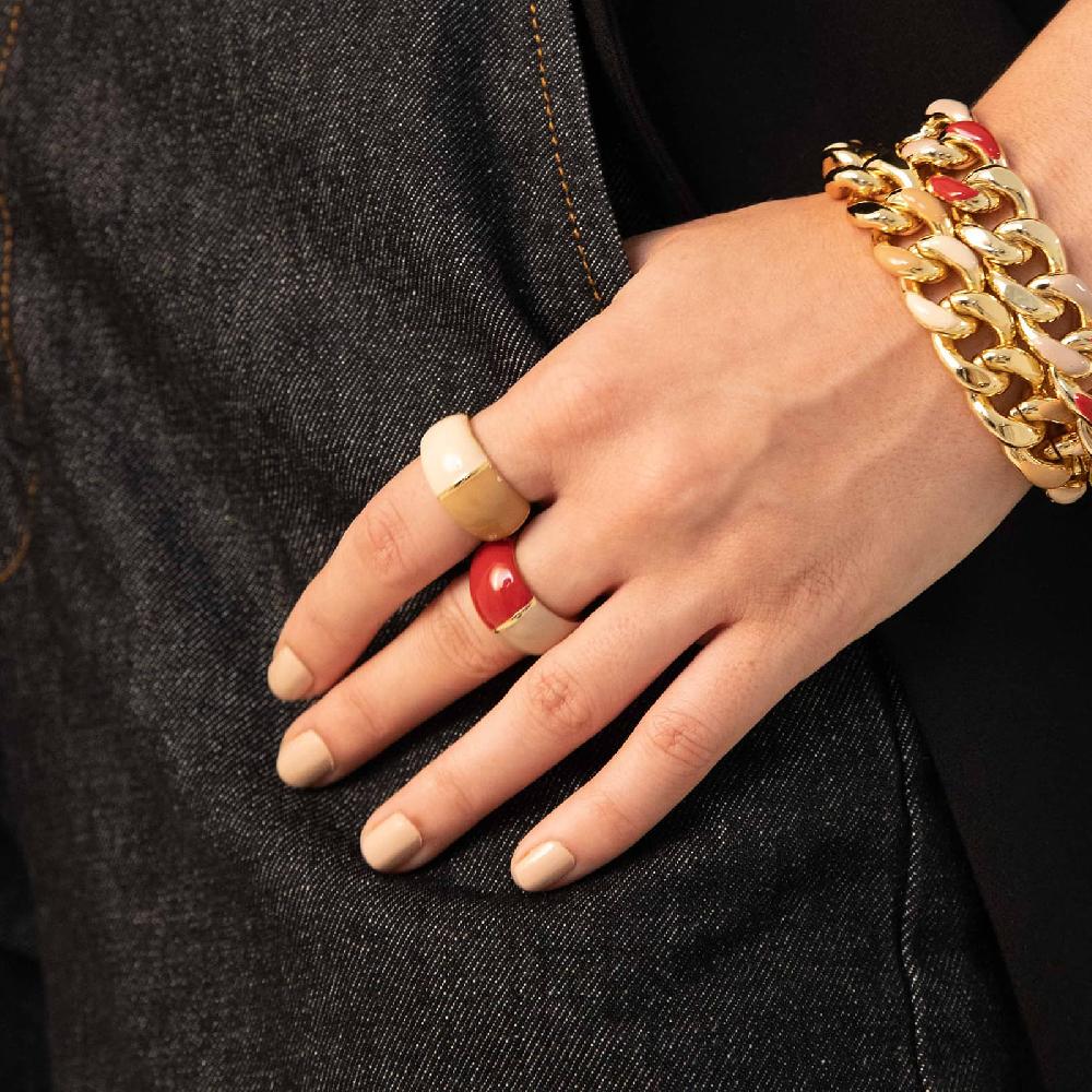Unoaerre Anello in bronzo dorato con design bombato e smalto osso bordeaux e beige. | UNOAERRE Gioielli Vendite Flash
