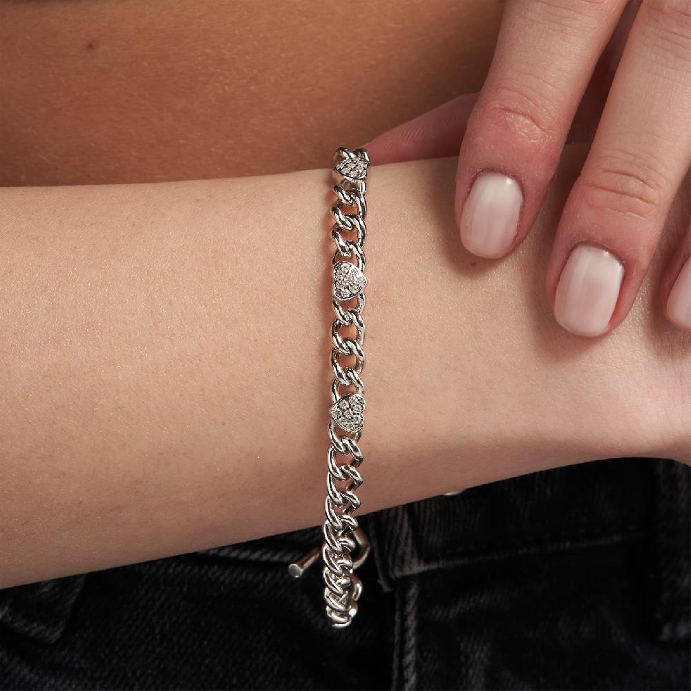 Unoaerre Bracciale in argento rodiato con cuori e cubic zirconia | UNOAERRE Gioielli Sconti questo mese