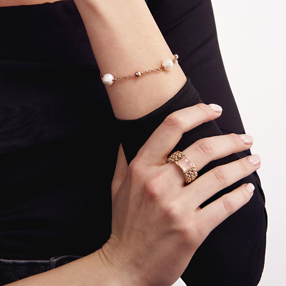 Unoaerre Bracciale in bronzo dorato rosa perle naturali | UNOAERRE Gioielli 2025