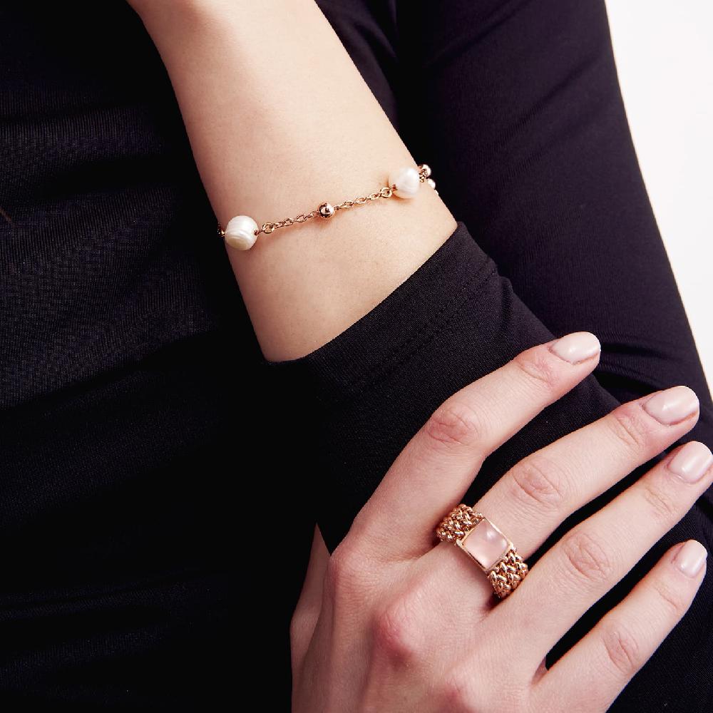 Unoaerre Bracciale in bronzo dorato rosa perle naturali | UNOAERRE Gioielli 2025
