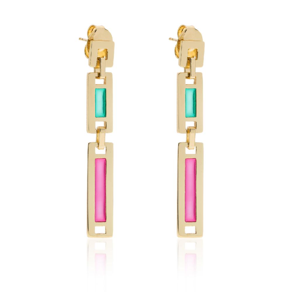 Unoaerre Orecchini lunghi donna con smalto verde e rosa | UNOAERRE Gioielli
