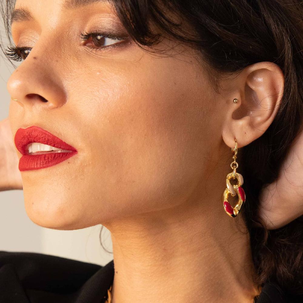 Unoaerre Orecchini catena grumetta smalto rosso bordeaux e beige. | UNOAERRE Gioielli Offerte giornaliere