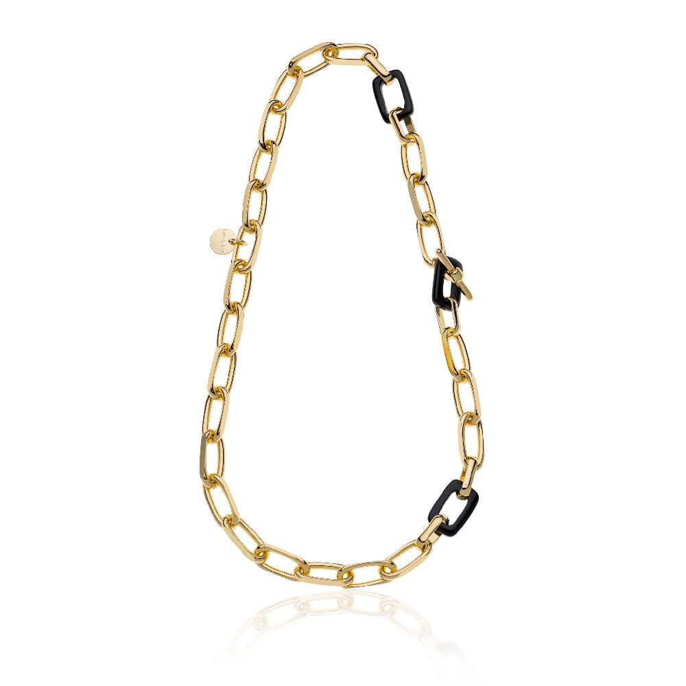 Unoaerre Collana di catena forzatina e maglie in onice nera naturale. | UNOAERRE Gioielli 50% di sconto per tempo limitato