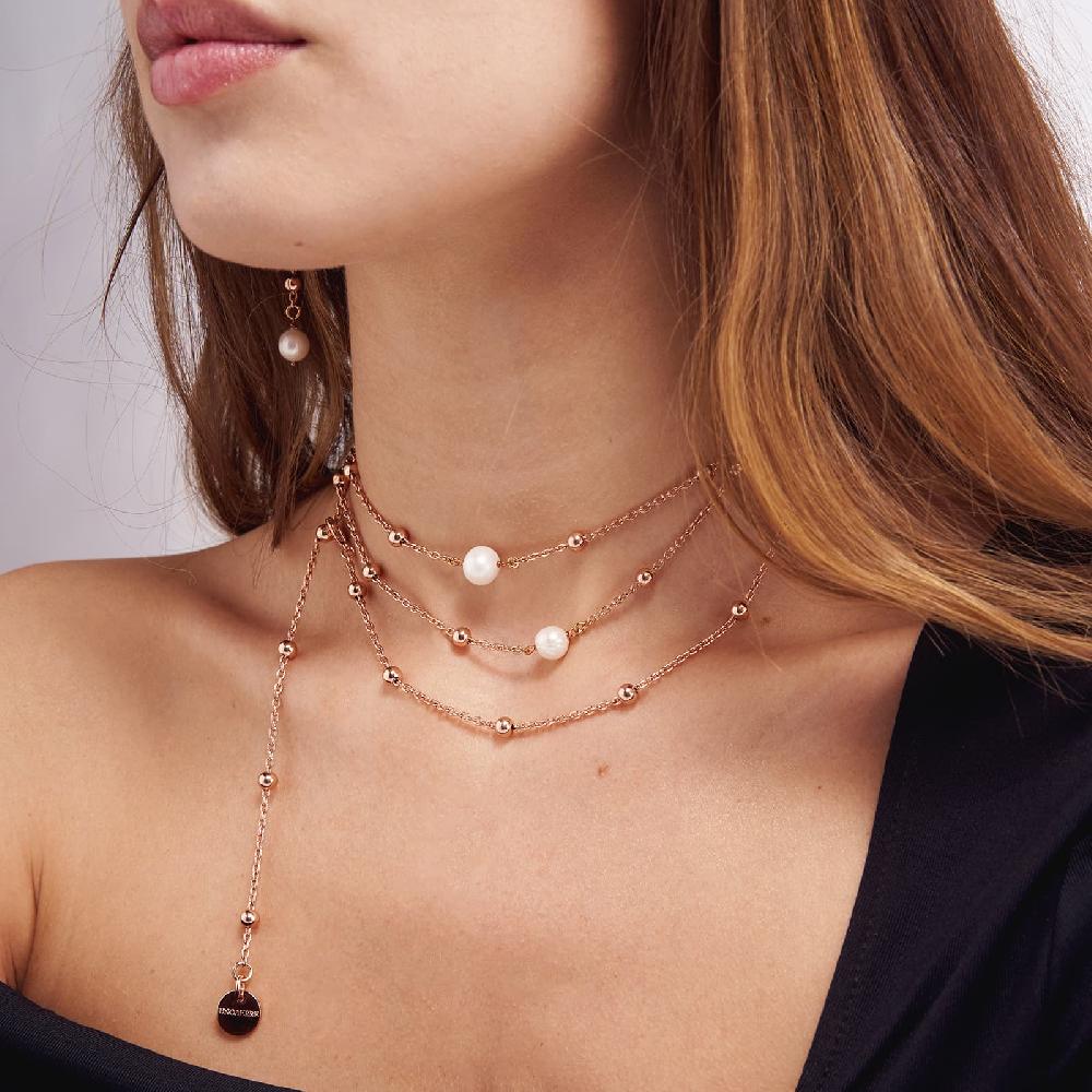 Unoaerre Collana in bronzo dorato rosa con perle | UNOAERRE Gioielli Nuovo