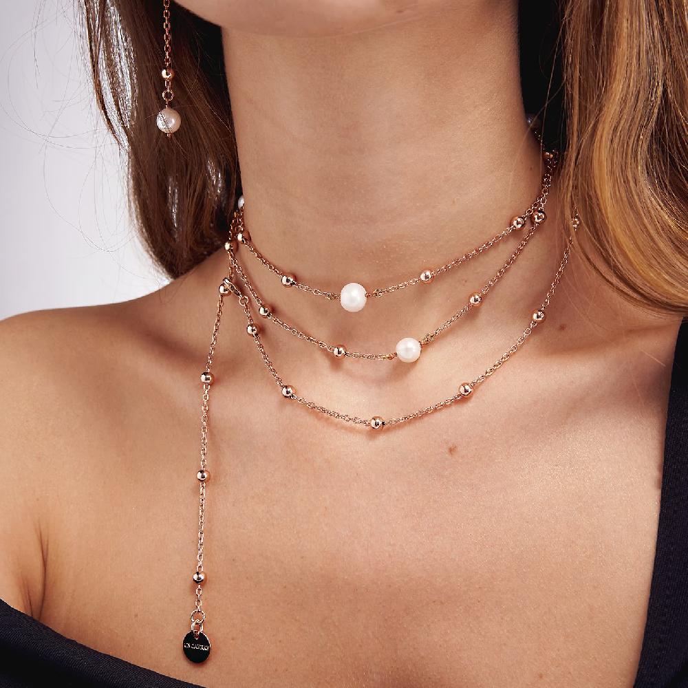 Unoaerre Collana in bronzo dorato rosa con perle | UNOAERRE Gioielli Nuovo