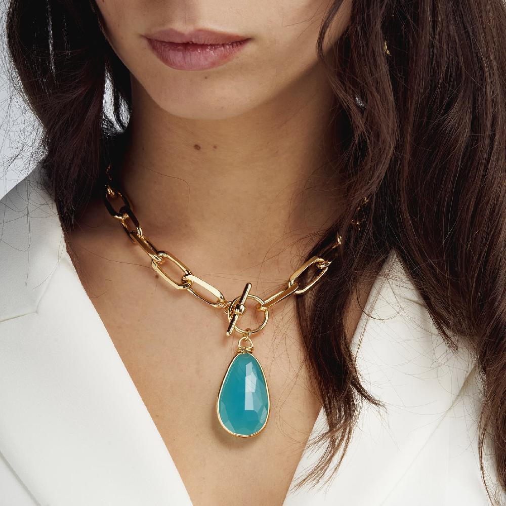 Unoaerre Collana in bronzo dorato cristallo turchese | UNOAERRE Gioielli Pezzi Unici