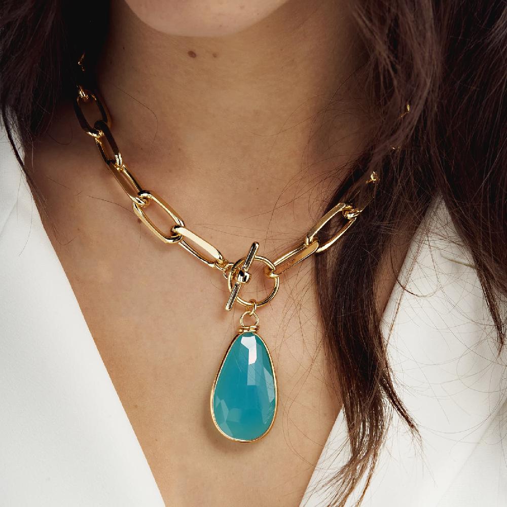 Unoaerre Collana in bronzo dorato cristallo turchese | UNOAERRE Gioielli Pezzi Unici
