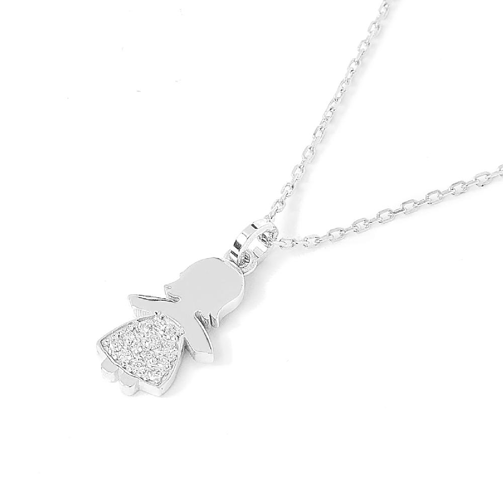 Unoaerre Collana in oro bianco con pendente bimba e diamanti | UNOAERRE Gioielli Promozione Limitata