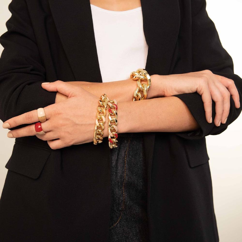 Unoaerre Bracciale donna catena grumetta smalto beige e rosso bordeaux | UNOAERRE Gioielli Ultimo giorno