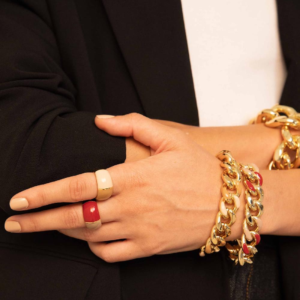 Unoaerre Bracciale donna catena grumetta smalto beige e rosso bordeaux | UNOAERRE Gioielli Ultimo giorno