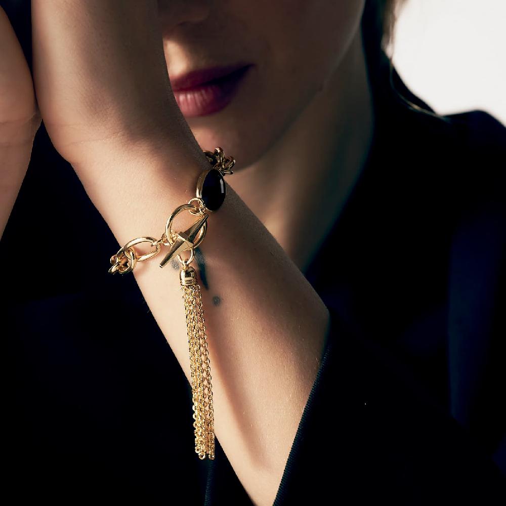 Unoaerre Bracciale catena dorata e pietra nera | UNOAERRE Gioielli Discount Store per i nuovi prodotti