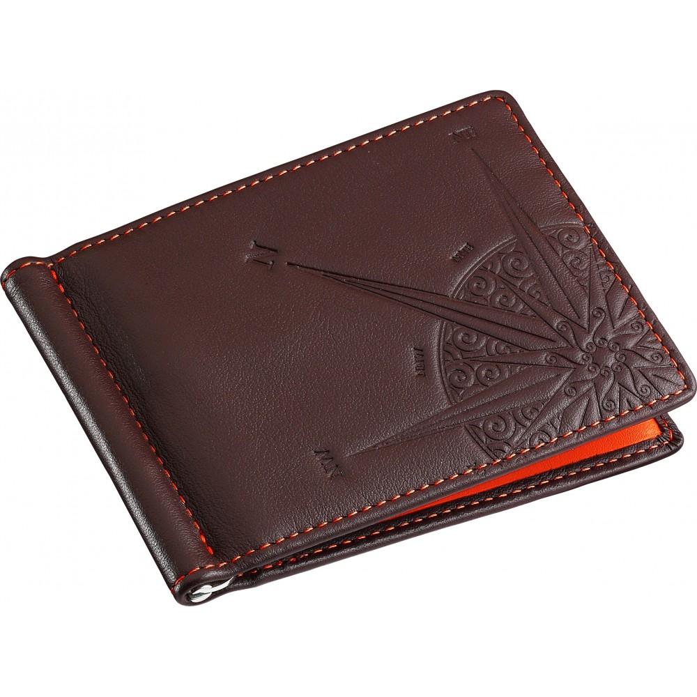 Zancan Portafoglio con molla in pelle color marrone e interno arancione