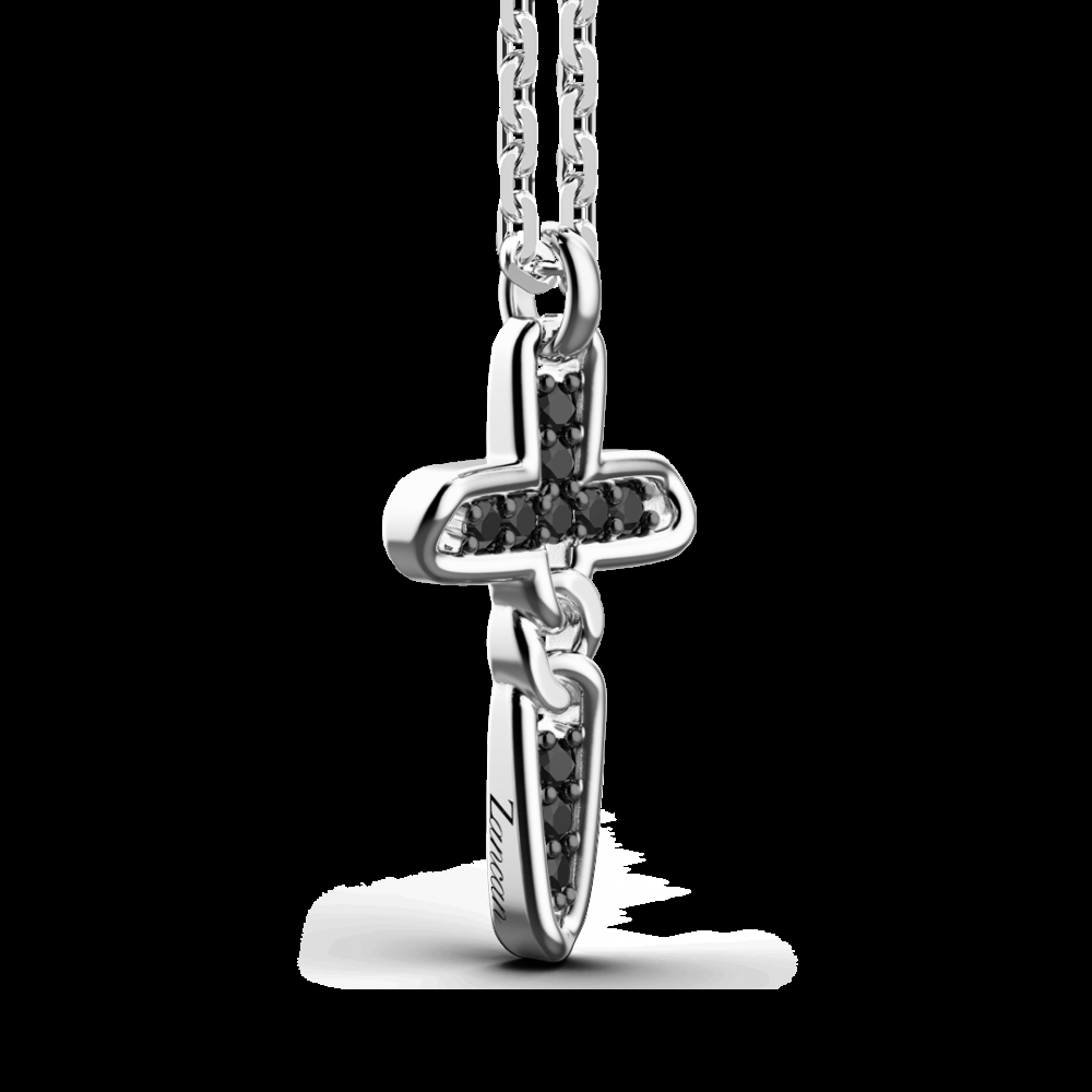 Zancan Collana Zancan in argento con pendente a croce e pietre nere Nuova