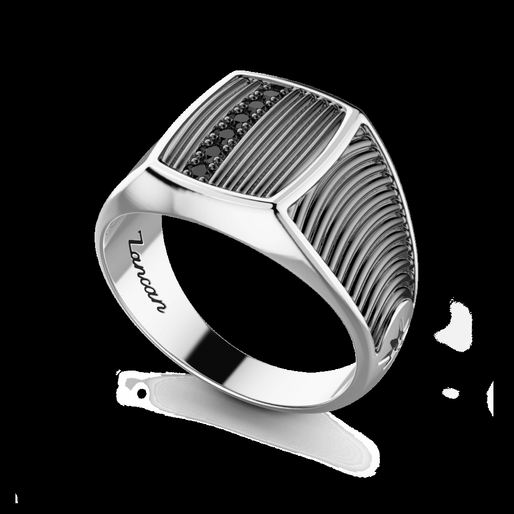 Zancan Anello chevalier Zancan in argento brunito e pietre nere Qualità