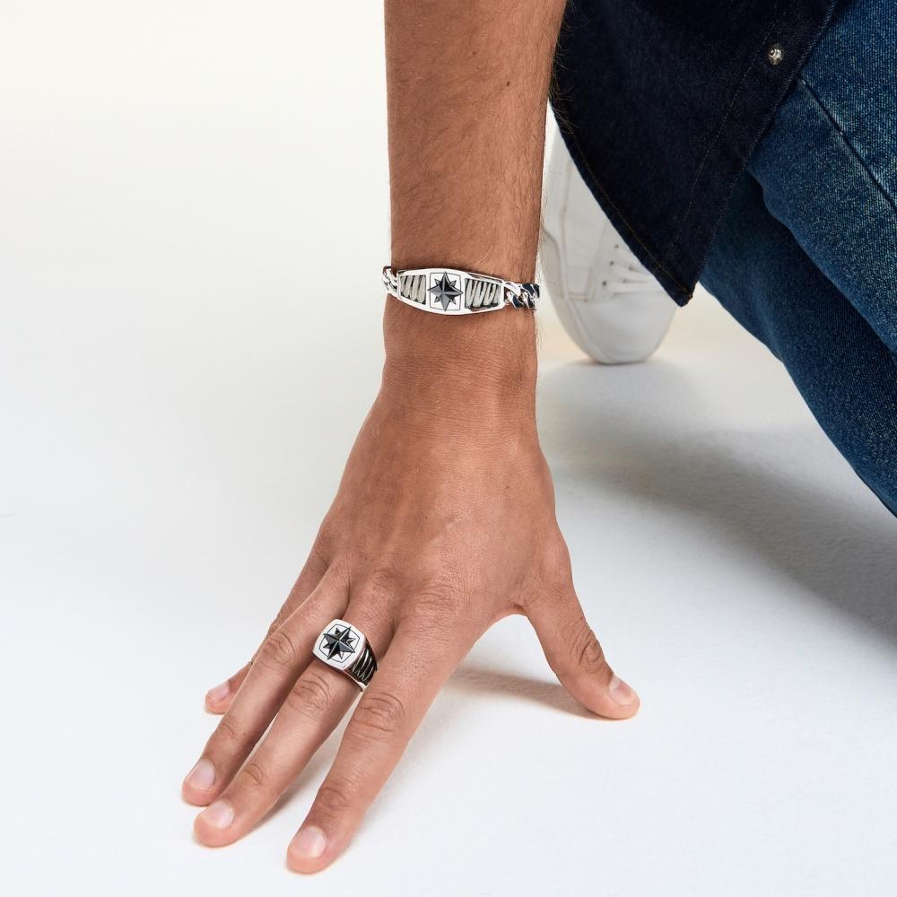 Zancan Bracciale Zancan in argento con maglia grumette e targa con rosa dei venti in ceramica Affare Del Giorno