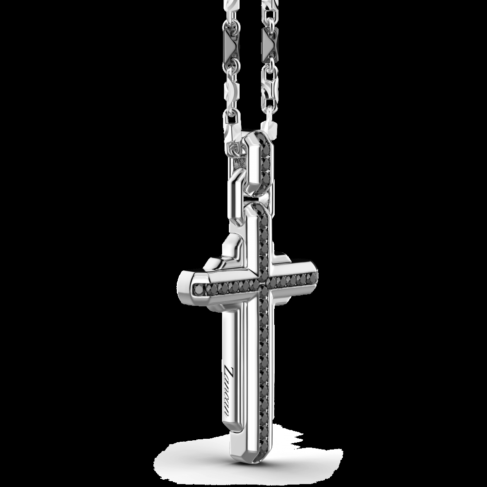 Zancan Collana Zancan in argento con pendente a croce e pietre nere Saldi Di Fabbrica