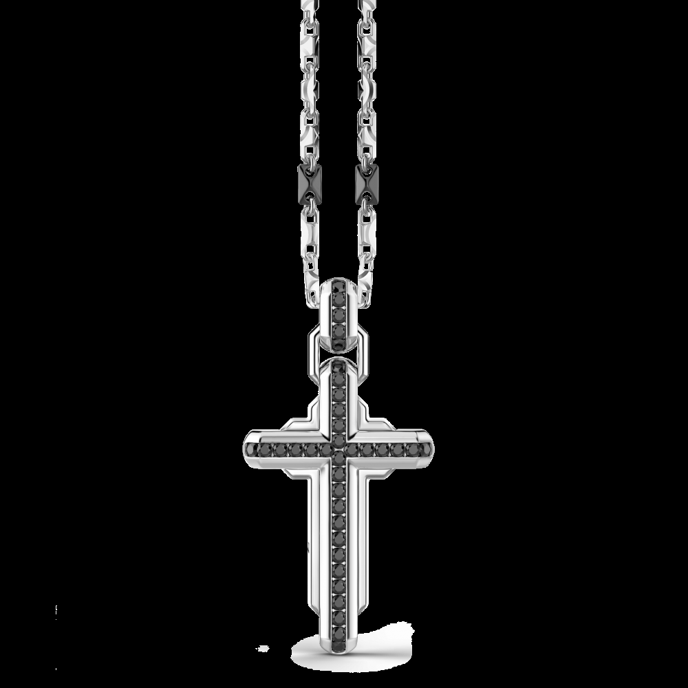 Zancan Collana Zancan in argento con pendente a croce e pietre nere Saldi Di Fabbrica