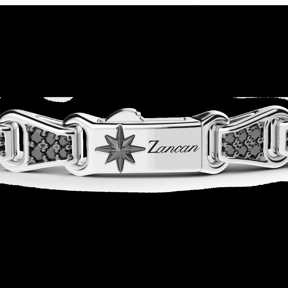 Zancan Bracciale Zancan in argento con targa e pietre nere Moda