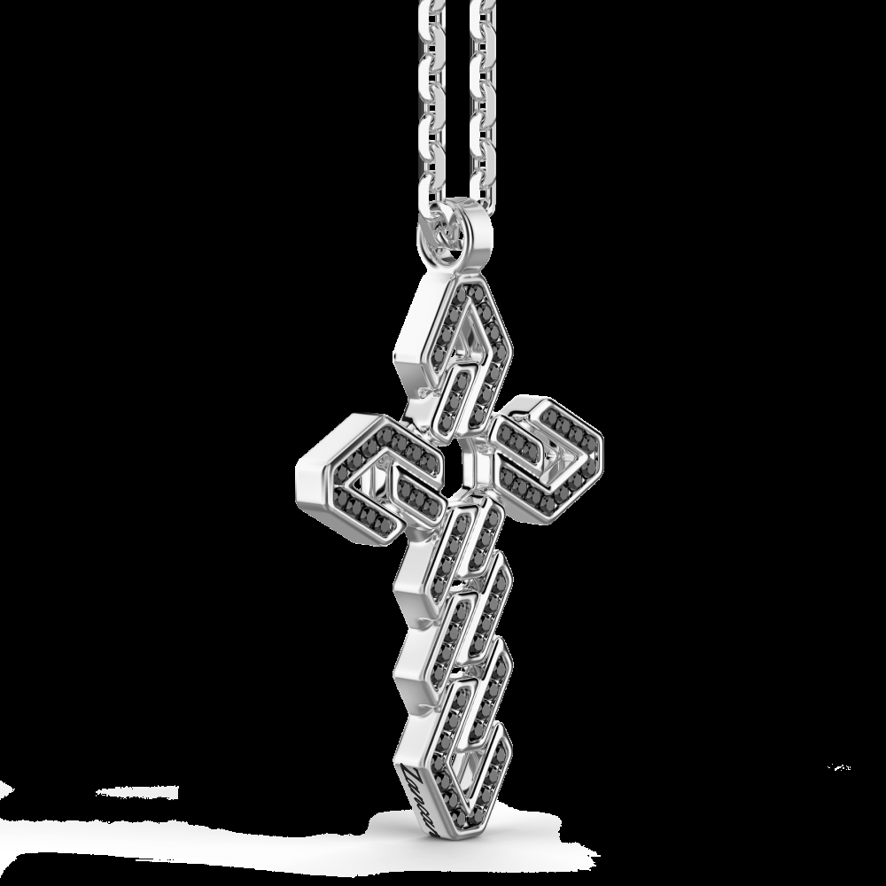 Zancan Collana Zancan in argento con pendente a croce e pietre nere Italia